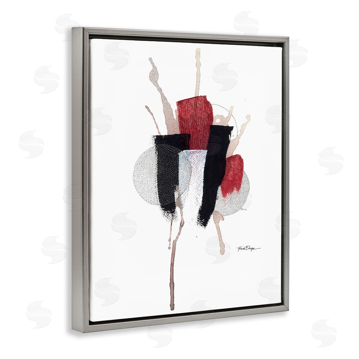 Abstract Stained Pointillism Shapes Grey Floating Frame Canvas Wall Art, Home Decor by Kim Rupe