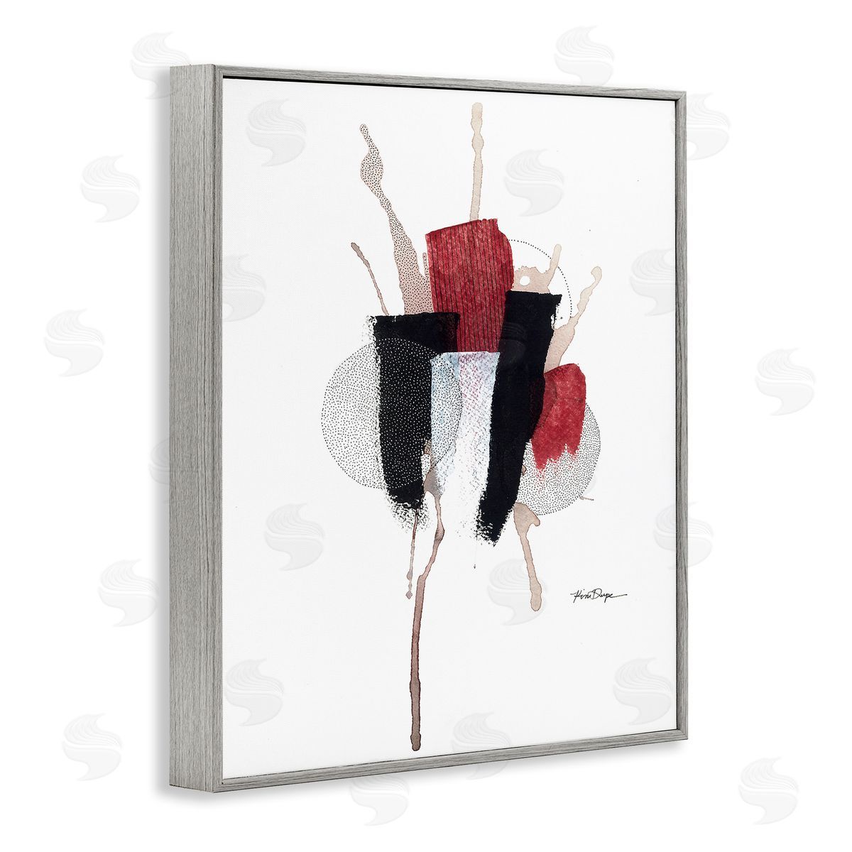 Abstract Stained Pointillism Shapes Grey Frame Print Wall Art, Home Decor by Kim Rupe