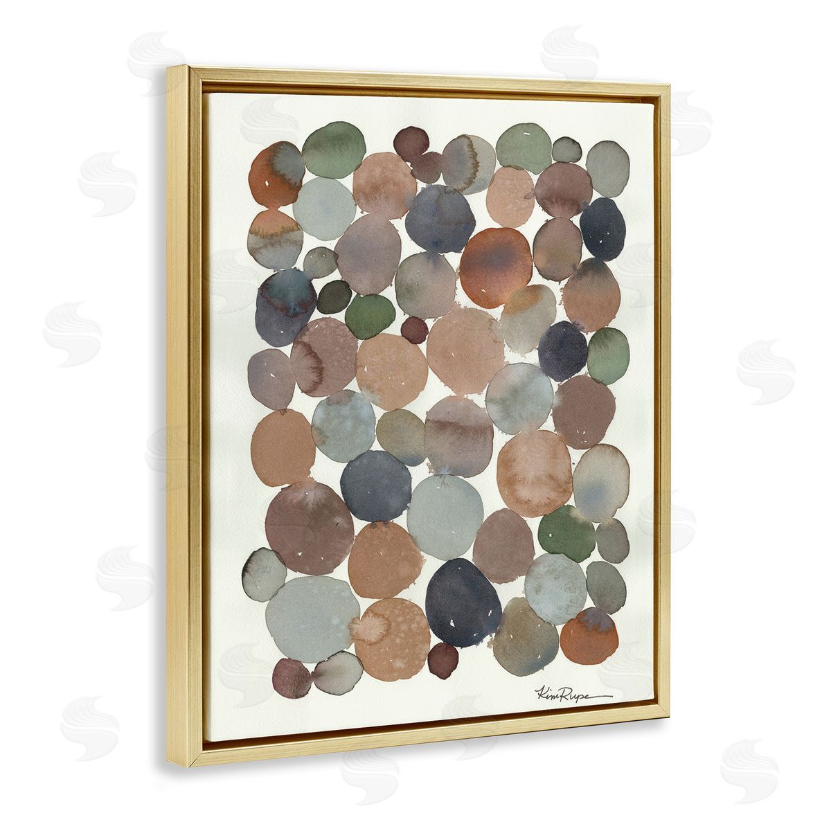 Earth Tone Organic Circles Gold Floating Frame Canvas Wall Art, Home Decor by Kim Rupe