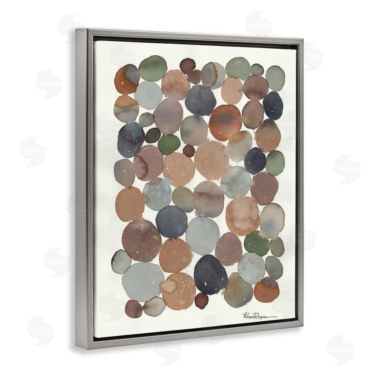 Earth Tone Organic Circles Grey Floating Frame Canvas Wall Art, Home Decor by Kim Rupe