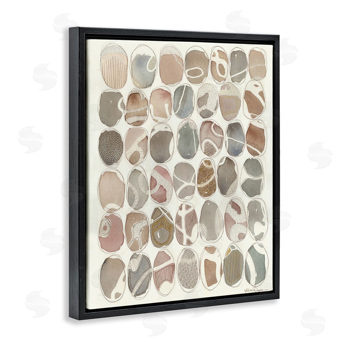Abstract Patterned Rock Shapes Black Floating Frame Canvas Wall Art, Home Decor by Kim Rupe
