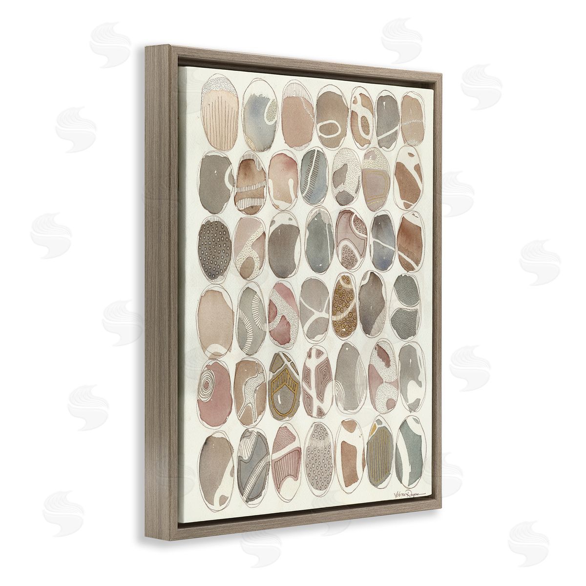 Abstract Patterned Rock Shapes Brown Floating Frame Canvas Wall Art, Home Decor by Kim Rupe