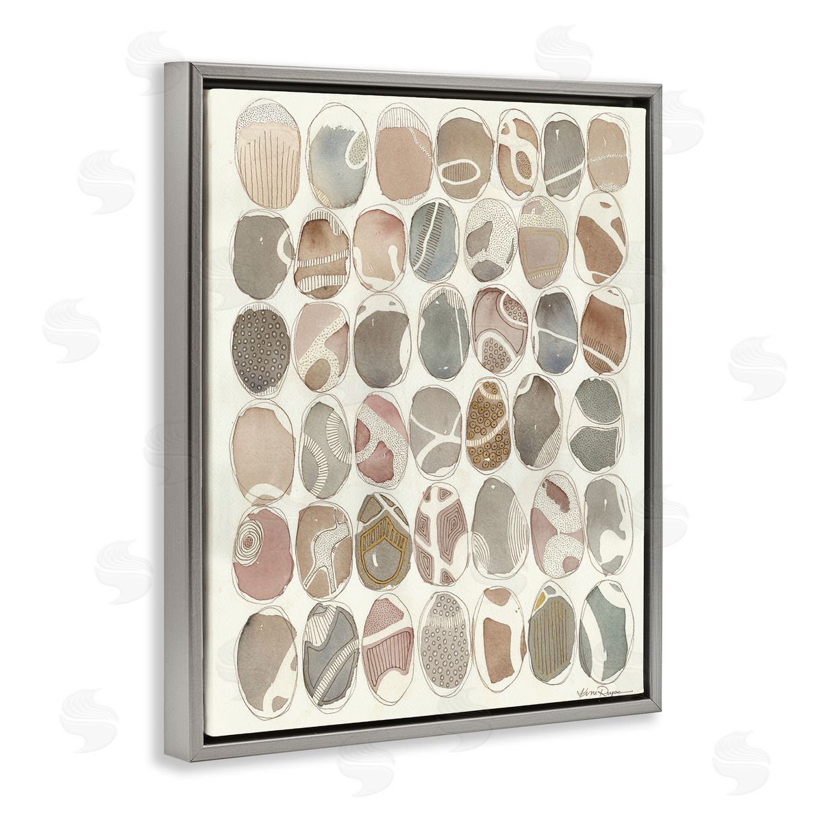 Abstract Patterned Rock Shapes Grey Floating Frame Canvas Wall Art, Home Decor by Kim Rupe