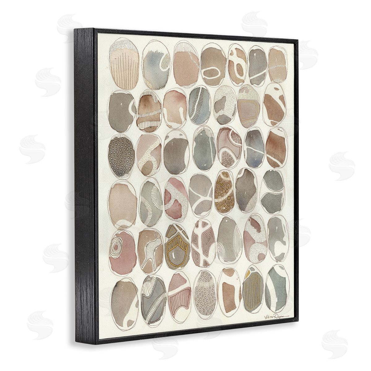 Abstract Patterned Rock Shapes Black Frame Print Wall Art, Home Decor by Kim Rupe