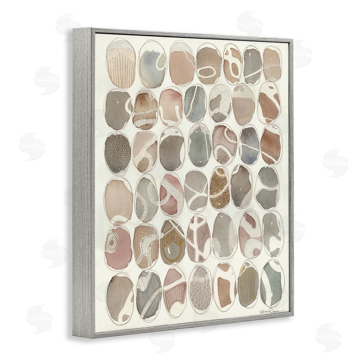 Abstract Patterned Rock Shapes Grey Frame Print Wall Art, Home Decor by Kim Rupe