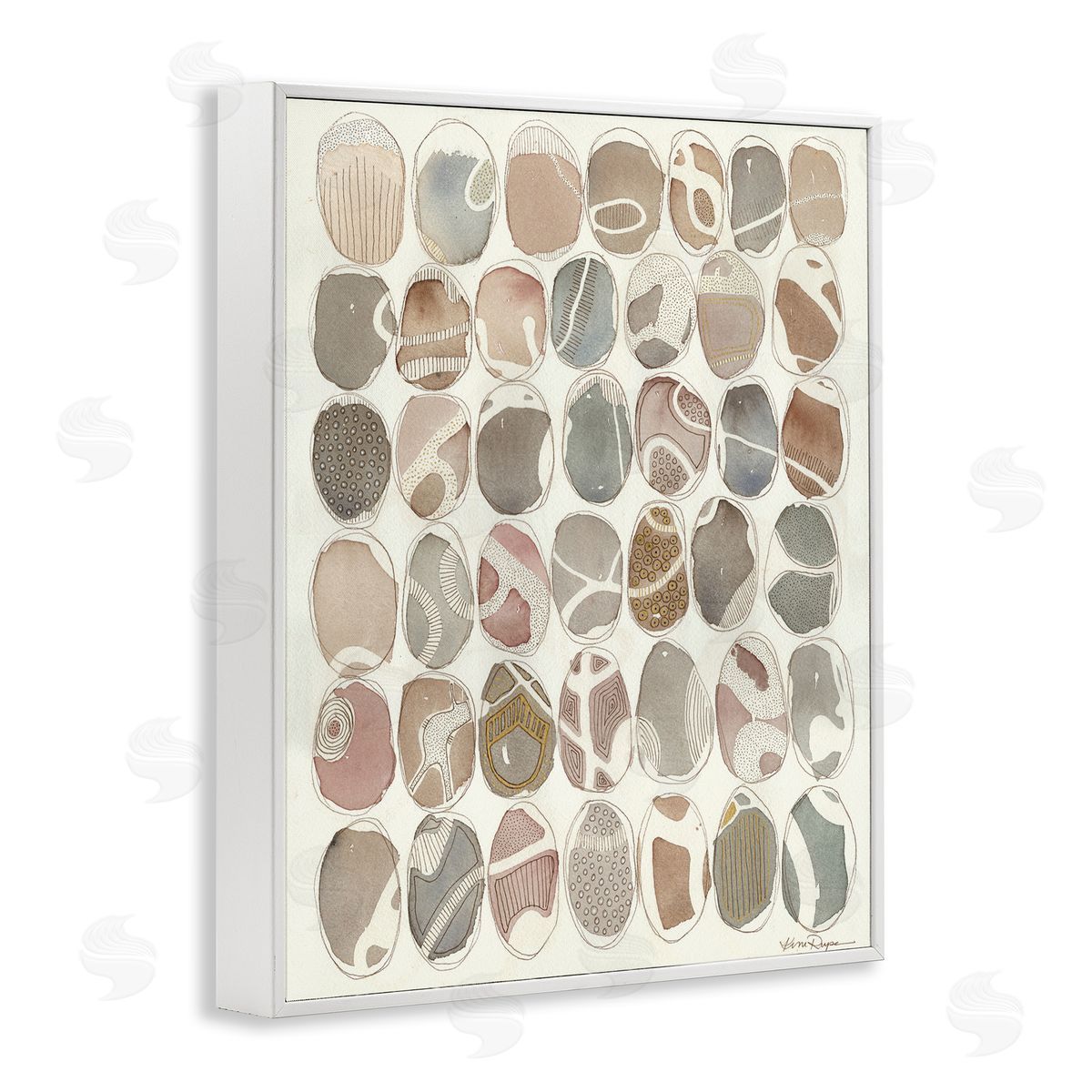 Abstract Patterned Rock Shapes White Frame Print Wall Art, Home Decor by Kim Rupe