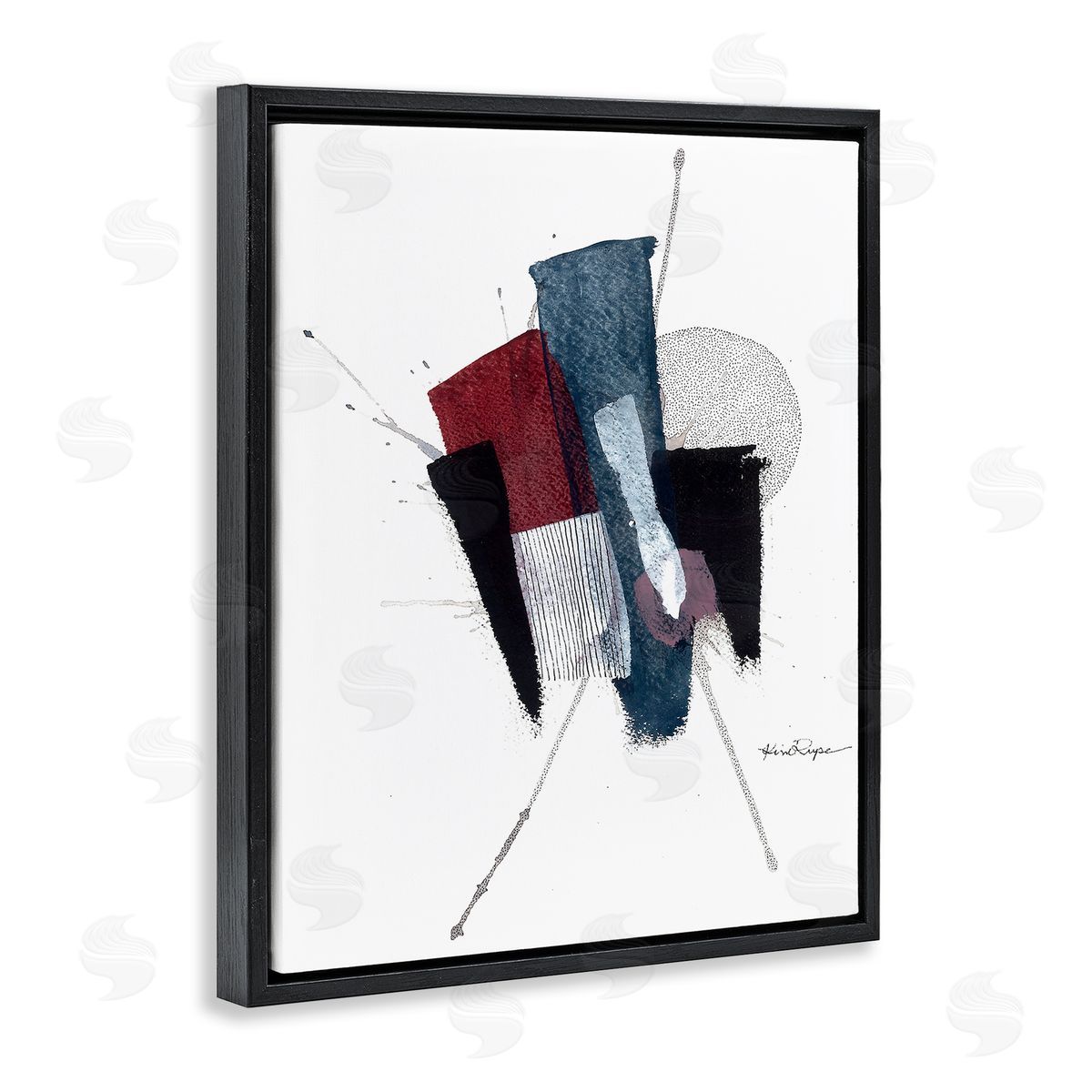 Abstract Pointillism Shapes Black Floating Frame Canvas Wall Art, Home Decor by Kim Rupe