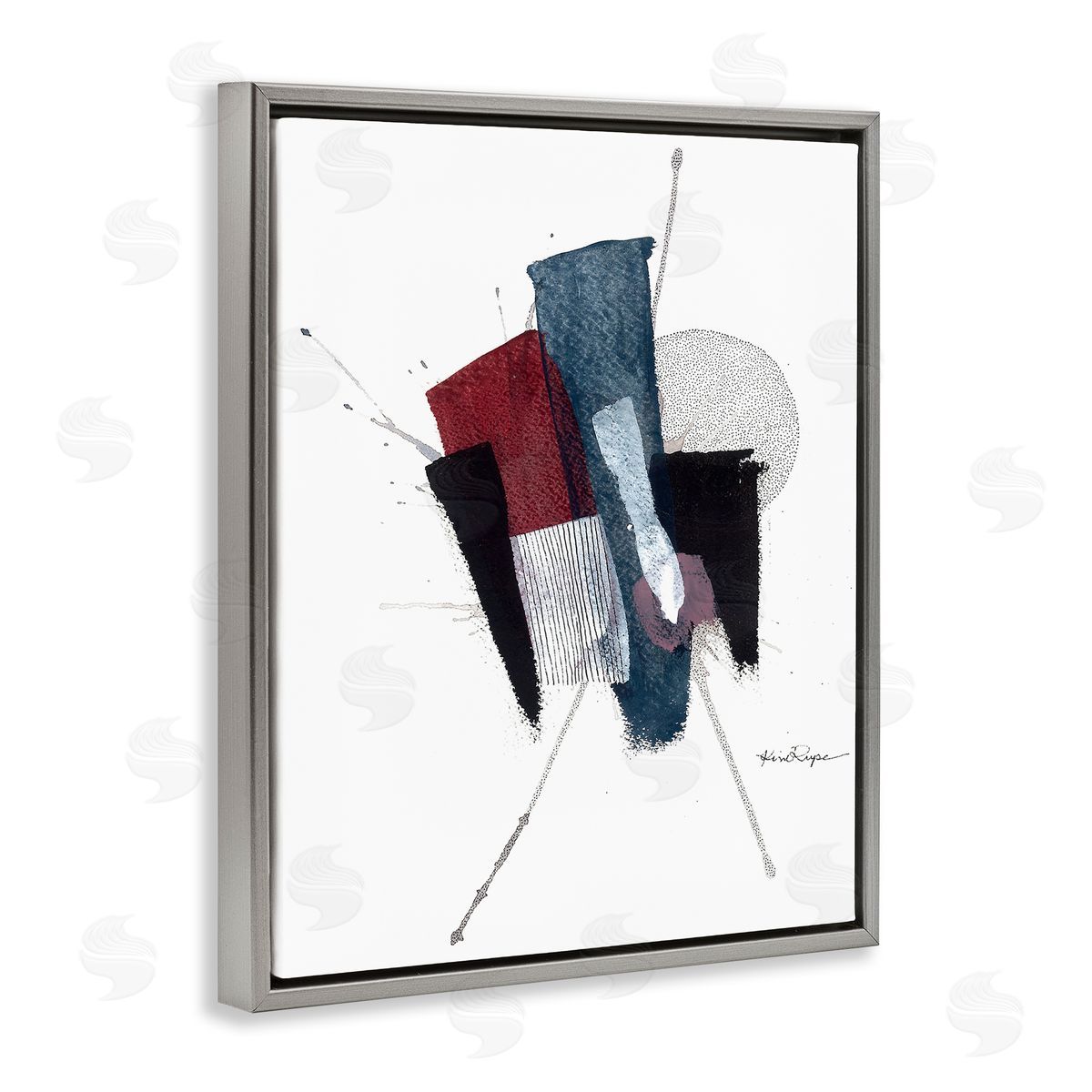 Abstract Pointillism Shapes Grey Floating Frame Canvas Wall Art, Home Decor by Kim Rupe
