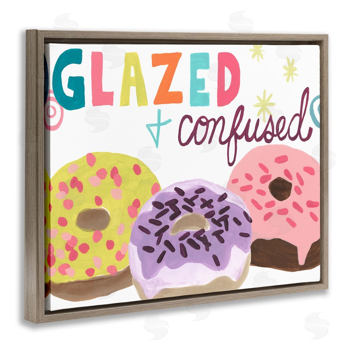 Glazed and Confused Donuts Brown Floating Frame Canvas Wall Art, Home Decor by June Erica Vess