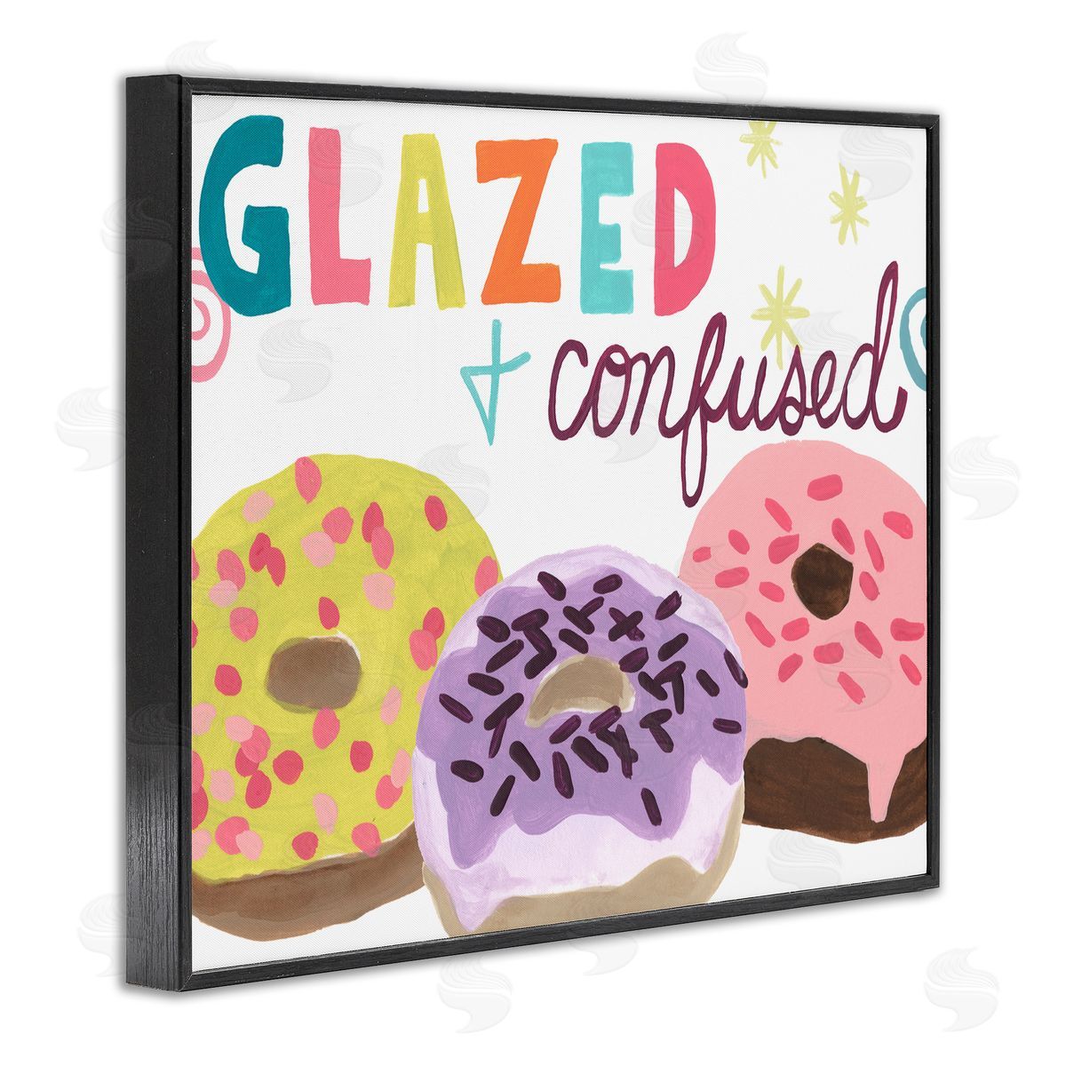 Glazed and Confused Donuts Black Frame Print Wall Art, Home Decor by June Erica Vess