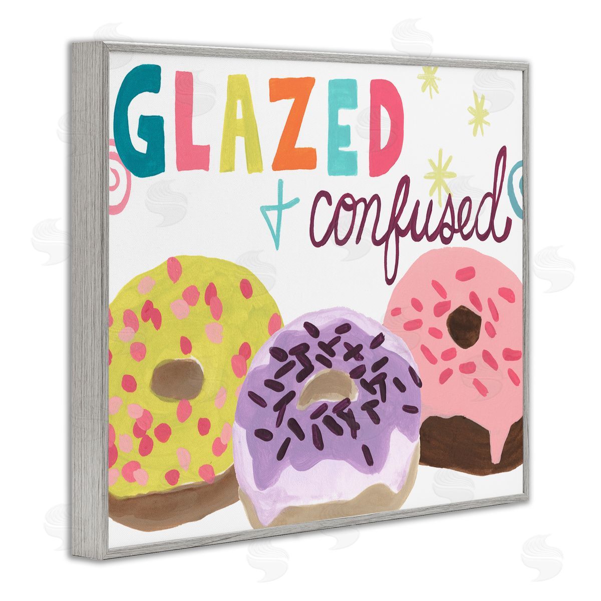 Glazed and Confused Donuts Grey Frame Print Wall Art, Home Decor by June Erica Vess