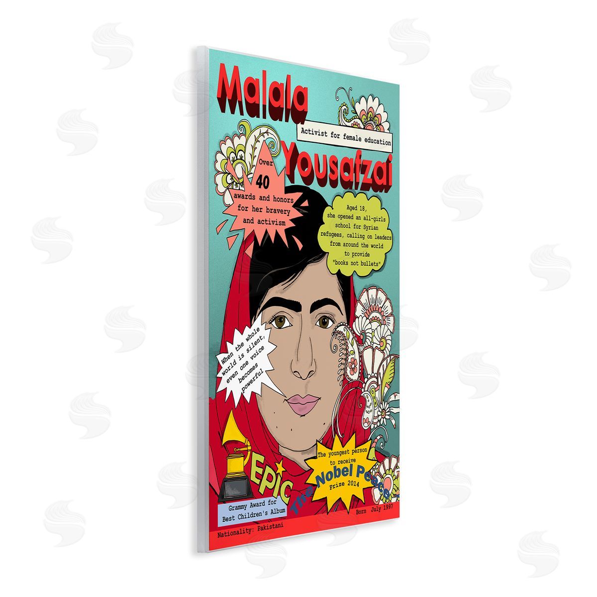 Malala Yousafzai Magazine Illustration Wood Plaque Wall Art, Home Decor by Sangita Bachelet