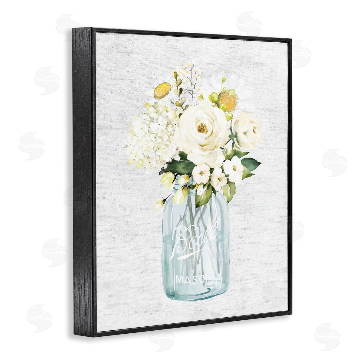 White Florals in Blue Jar Black Frame Print Wall Art, Home Decor by Lettered and Lined
