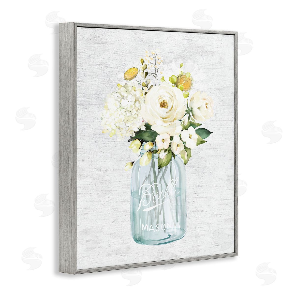 White Florals in Blue Jar Grey Frame Print Wall Art, Home Decor by Lettered and Lined