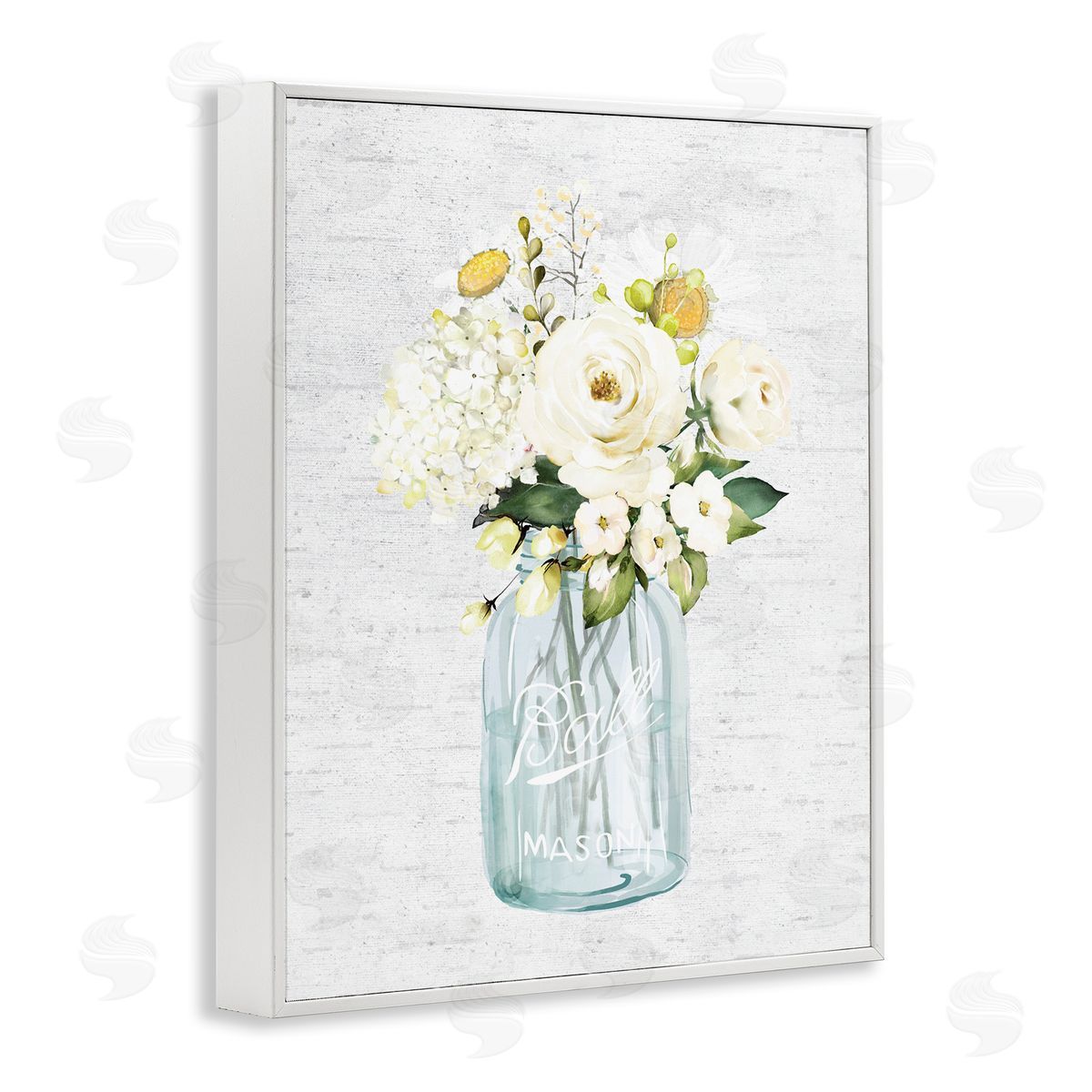 White Florals in Blue Jar White Frame Print Wall Art, Home Decor by Lettered and Lined