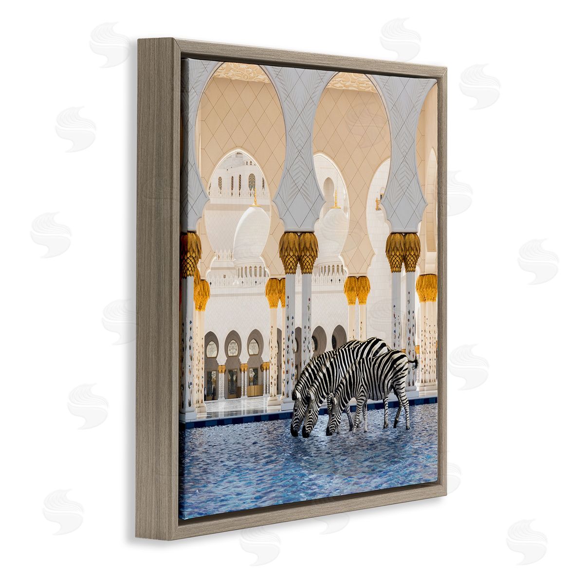 Zebras in Arabesque Arch Brown Floating Frame Canvas Wall Art, Home Decor by Ziwei Li