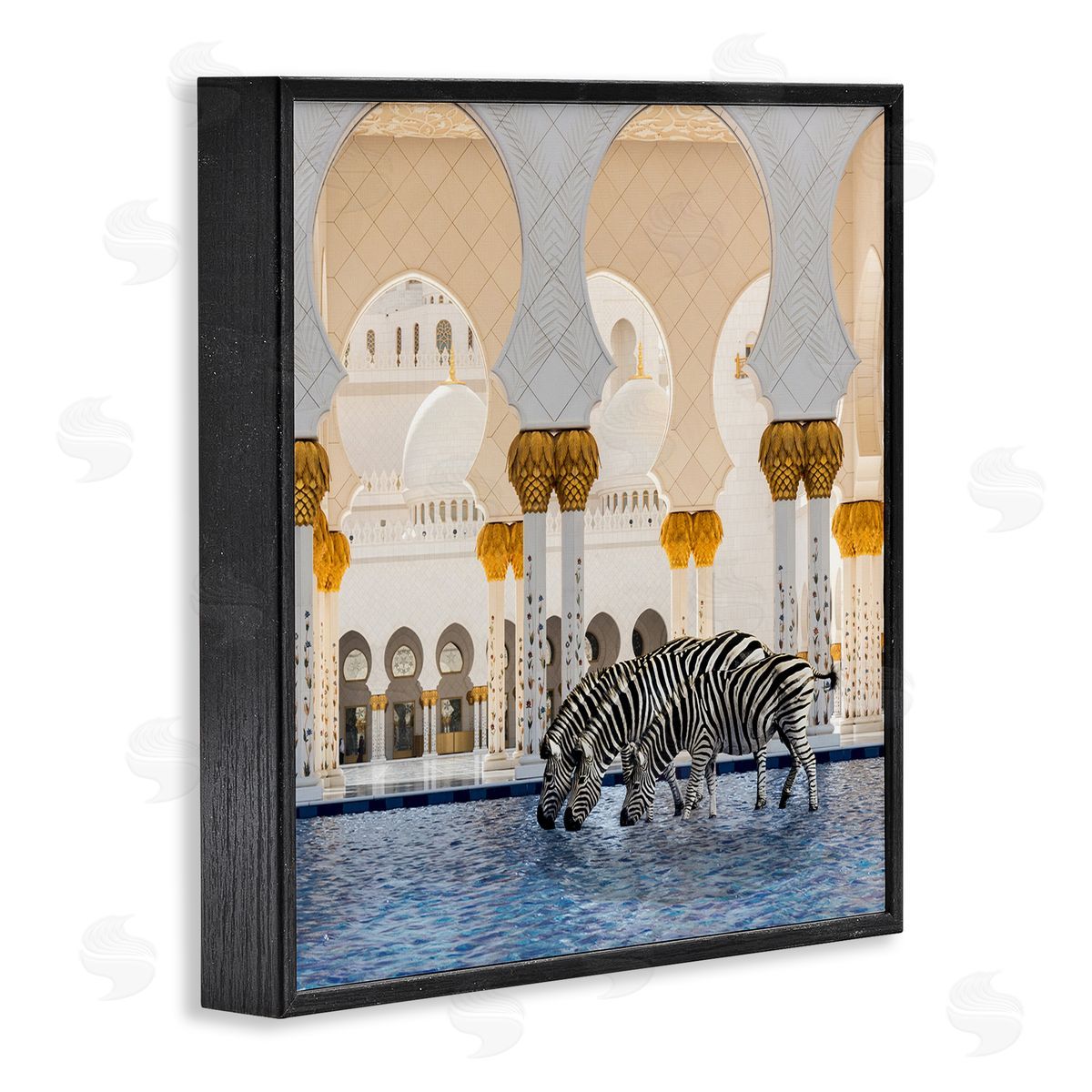Zebras in Arabesque Arch Black Frame Print Wall Art, Home Decor by Ziwei Li