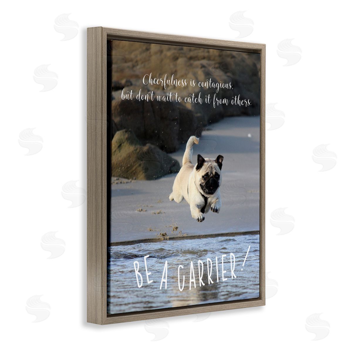 Cheerfullness is Contagious Dog Brown Floating Frame Canvas Wall Art, Home Decor by Ziwei Li