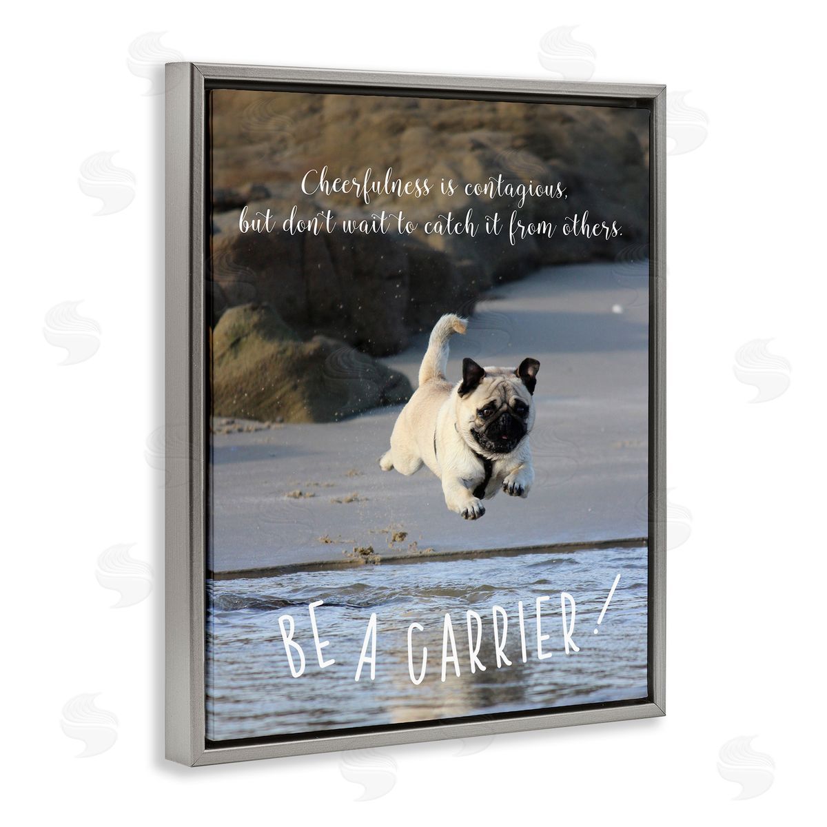 Cheerfullness is Contagious Dog Grey Floating Frame Canvas Wall Art, Home Decor by Ziwei Li