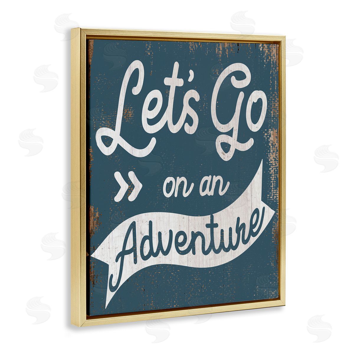 Lets Go On An Adventure Blue Gold Floating Frame Canvas Wall Art, Home Decor by Stupell Studio