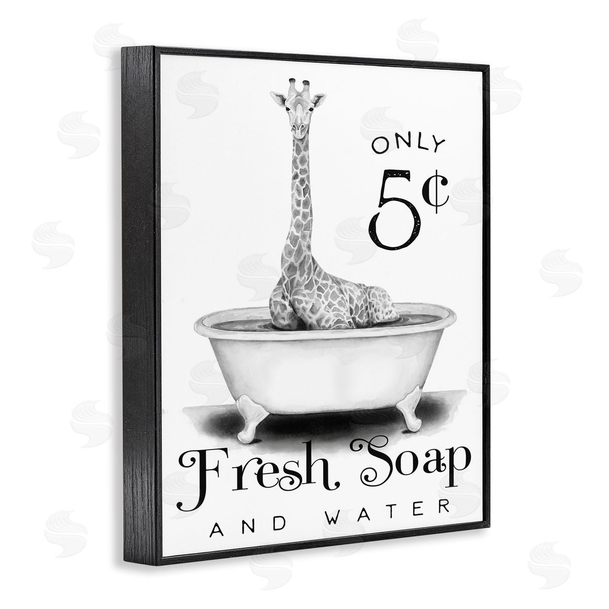 Giraffe Bathtub Fresh Soap Black Frame Print Wall Art, Home Decor by Rachel Nieman