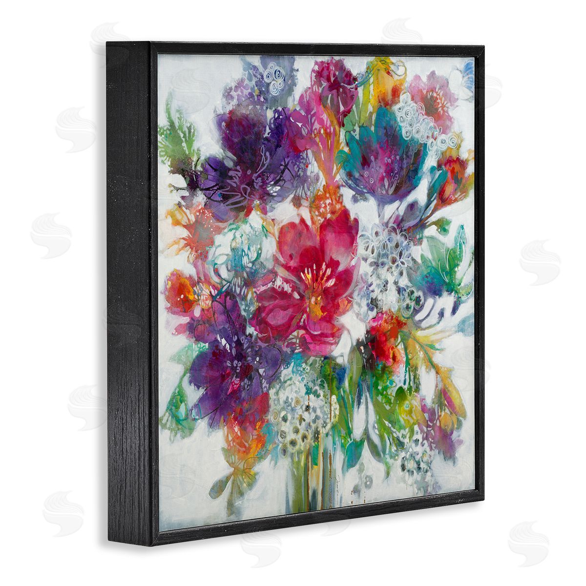 Whimsical Floral Pop Bouquet Black Frame Print Wall Art, Home Decor by Liz Jardine