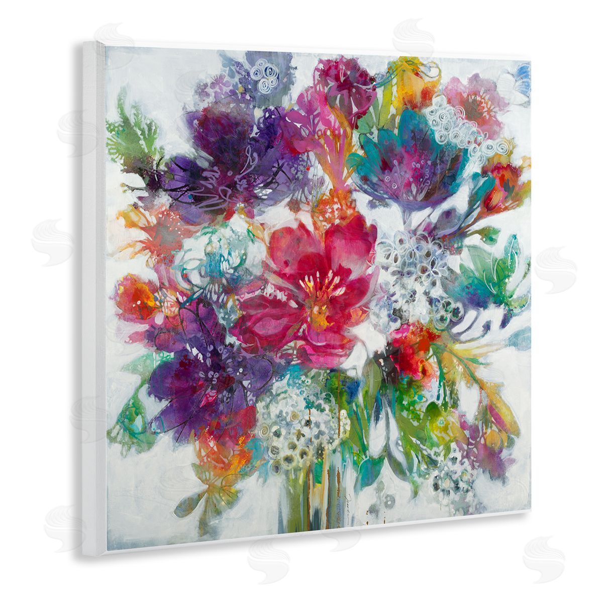 Whimsical Floral Pop Bouquet Wood Plaque Wall Art, Home Decor by Liz Jardine