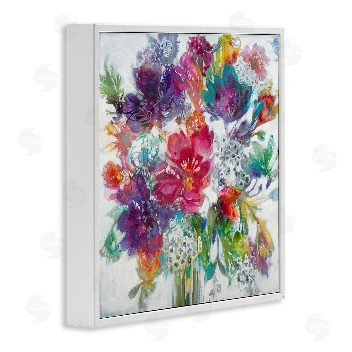 Whimsical Floral Pop Bouquet White Frame Print Wall Art, Home Decor by Liz Jardine
