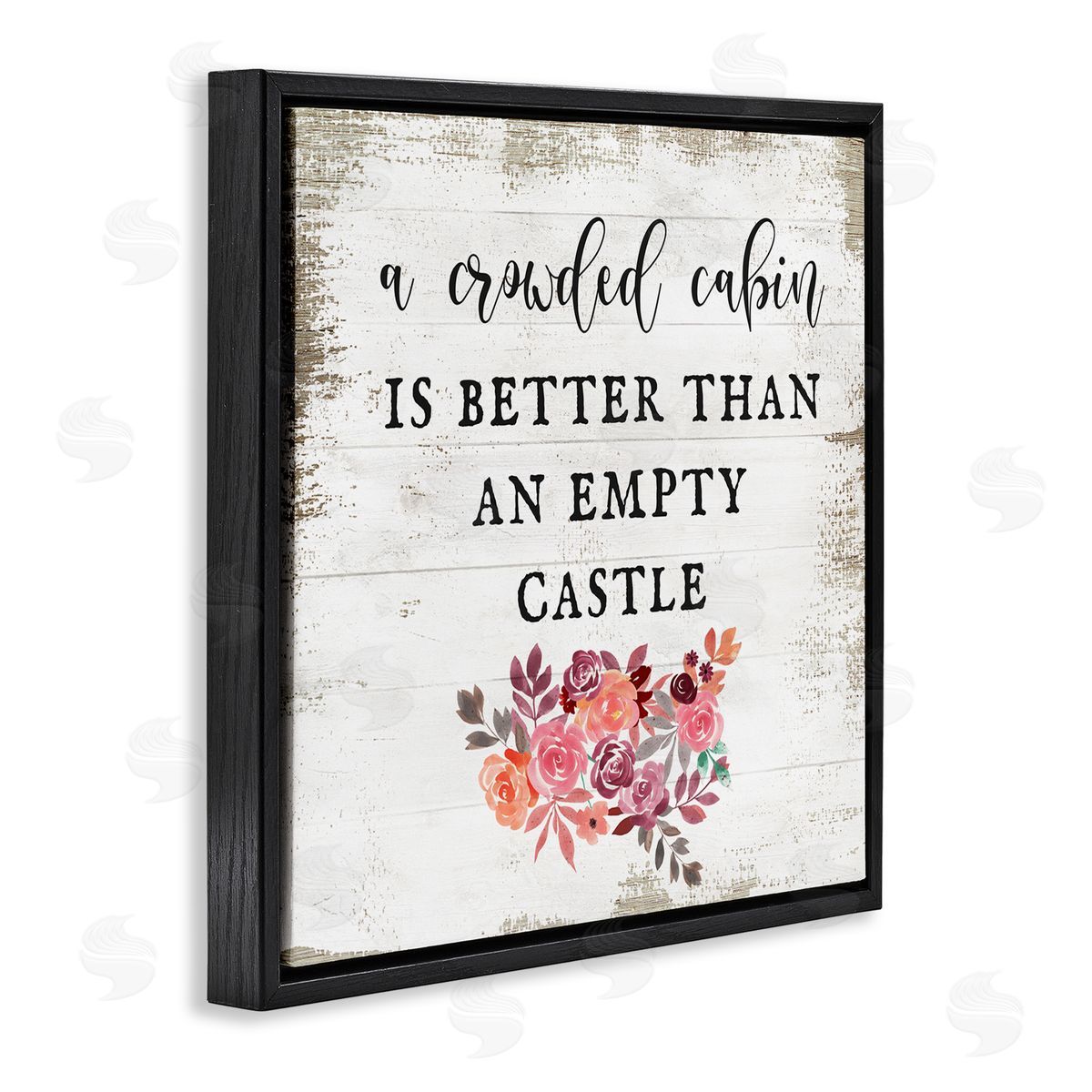 Crowded Cabin Phrase Florals Black Floating Frame Canvas Wall Art, Home Decor by Stupell Studio