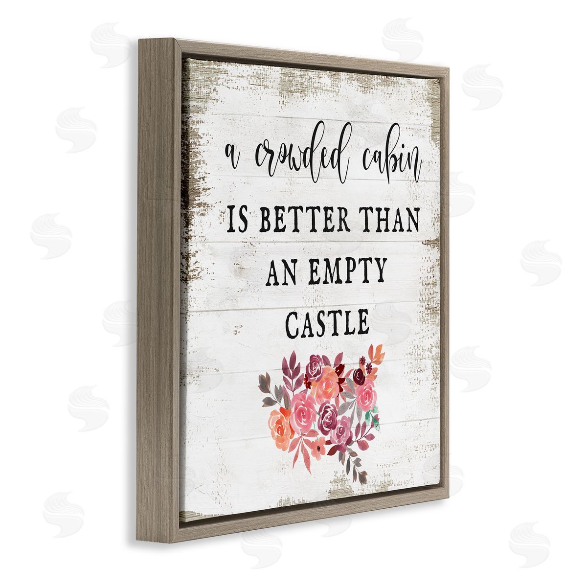 Crowded Cabin Phrase Florals Brown Floating Frame Canvas Wall Art, Home Decor by Stupell Studio