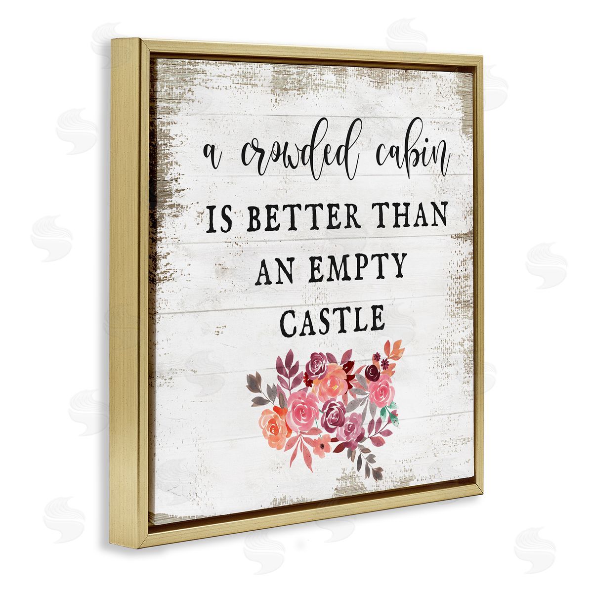 Crowded Cabin Phrase Florals Gold Floating Frame Canvas Wall Art, Home Decor by Stupell Studio