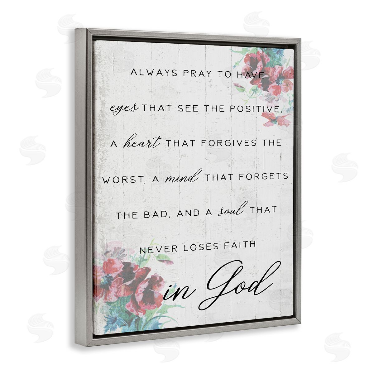 Heart Mind and Soul for God Grey Floating Frame Canvas Wall Art, Home Decor by Stupell Studio