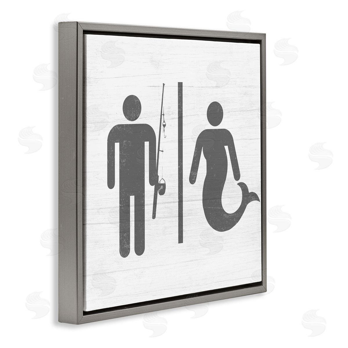 Fisherman or Mermaid Bathroom Grey Floating Frame Canvas Wall Art, Home Decor by Stupell Studio