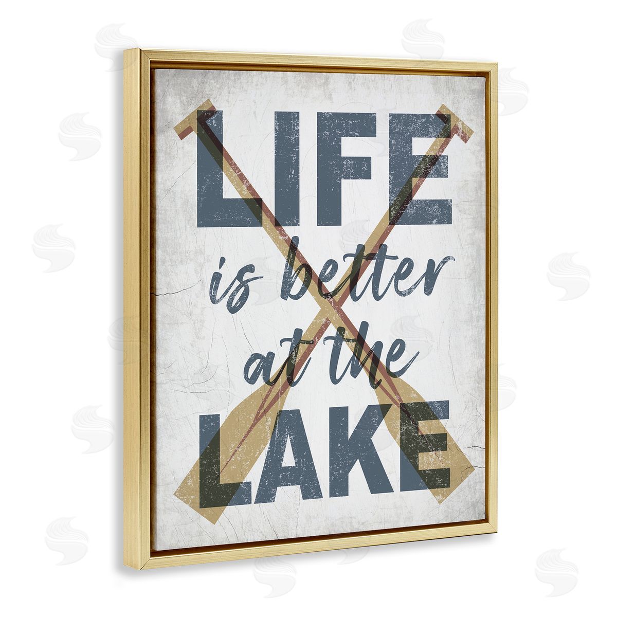 Life is Better at the Lake Oars Gold Floating Frame Canvas Wall Art, Home Decor by Stupell Studio