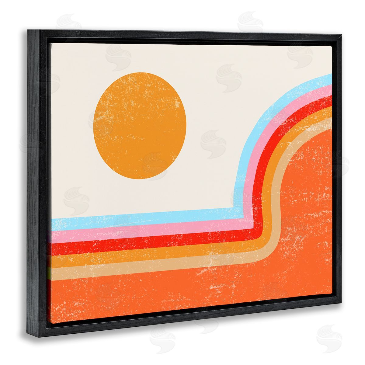 Abstract Sun Over Stripes Black Floating Frame Canvas Wall Art, Home Decor by Stupell Studio