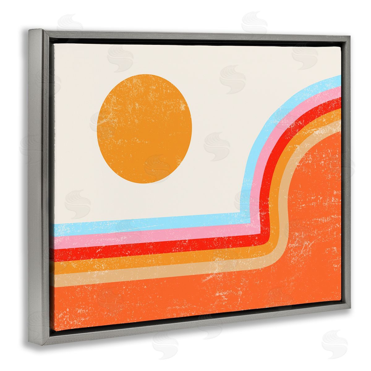 Abstract Sun Over Stripes Grey Floating Frame Canvas Wall Art, Home Decor by Stupell Studio