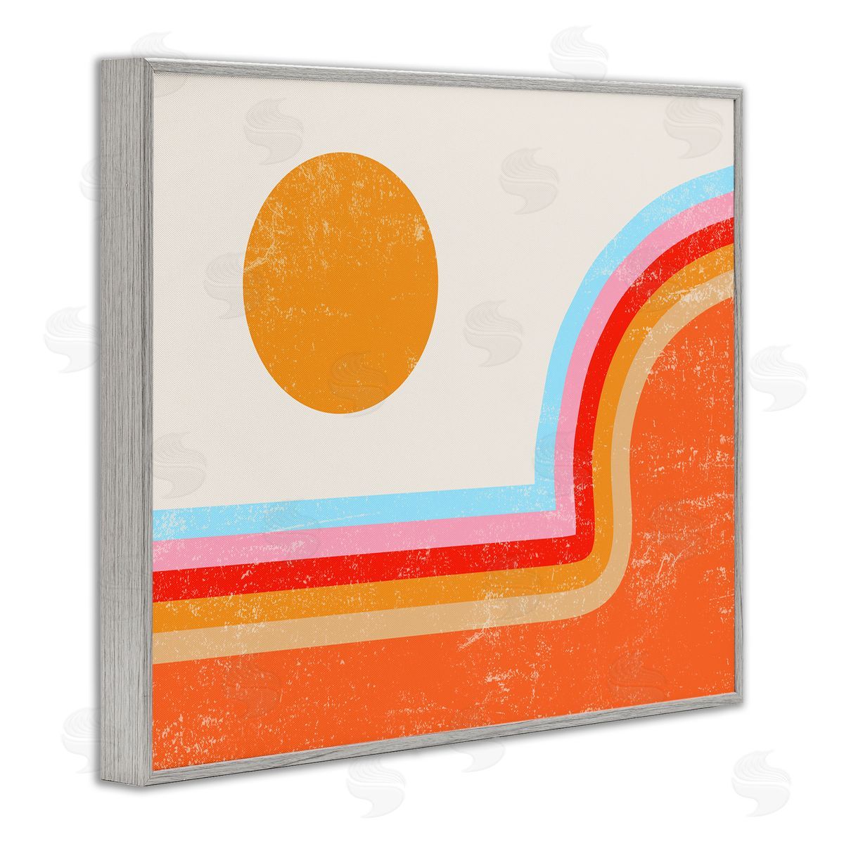 Abstract Sun Over Stripes Grey Frame Print Wall Art, Home Decor by Stupell Studio