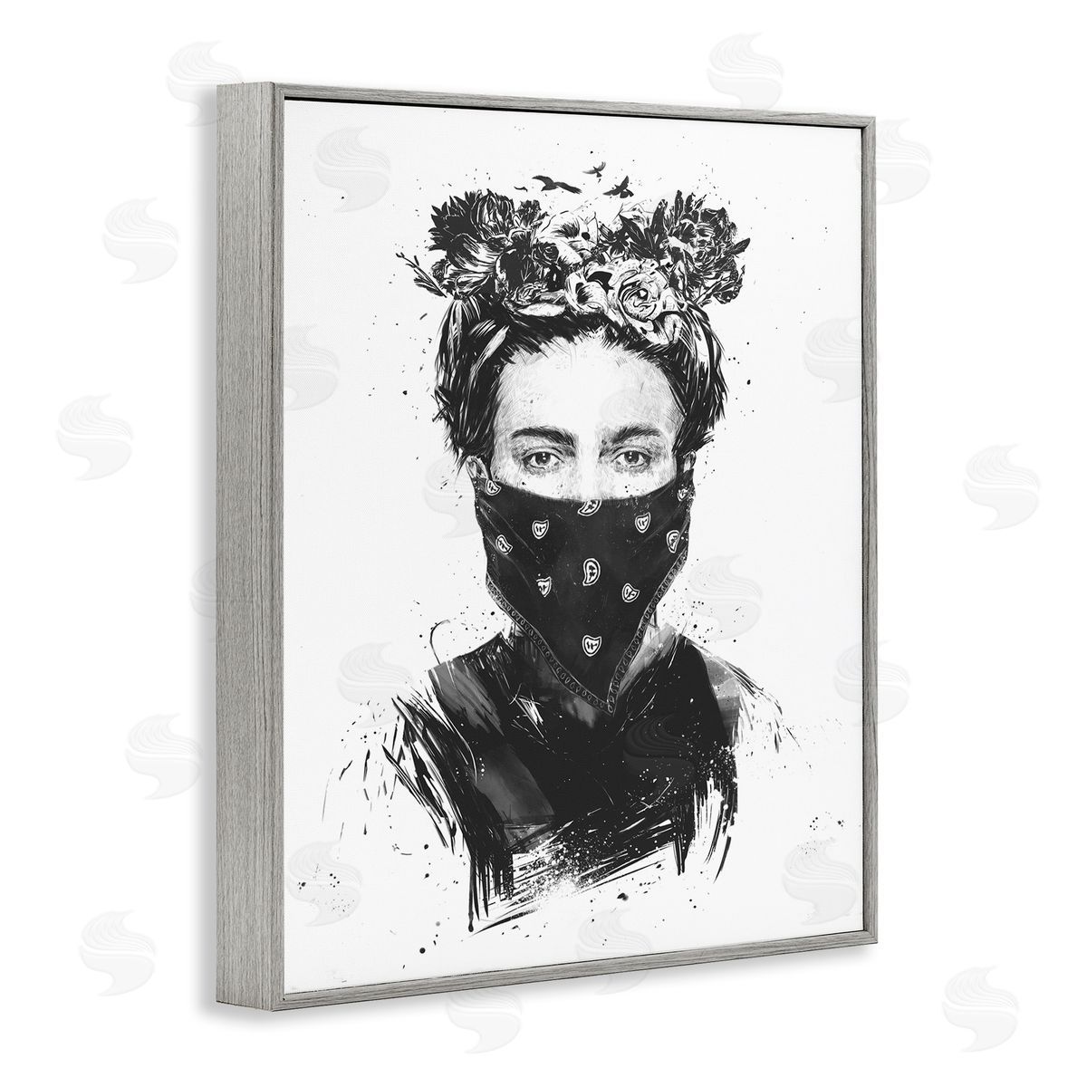 Rebel Girl Female Portrait Grey Frame Print Wall Art, Home Decor by Balazs Solti