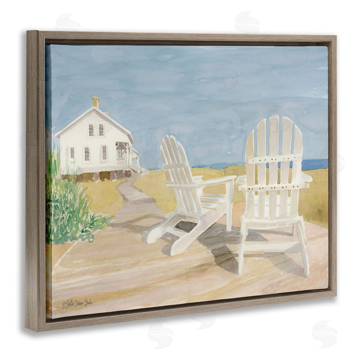 Beach Chairs by Cottage Brown Floating Frame Canvas Wall Art, Home Decor by Stellar Studio