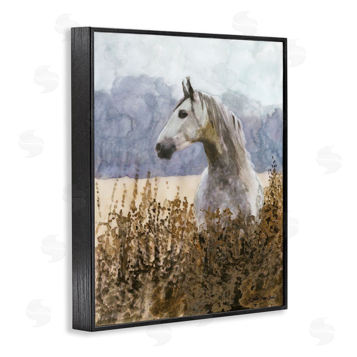 Wild Horse in Tall Grass Black Frame Print Wall Art, Home Decor by Stellar Studio