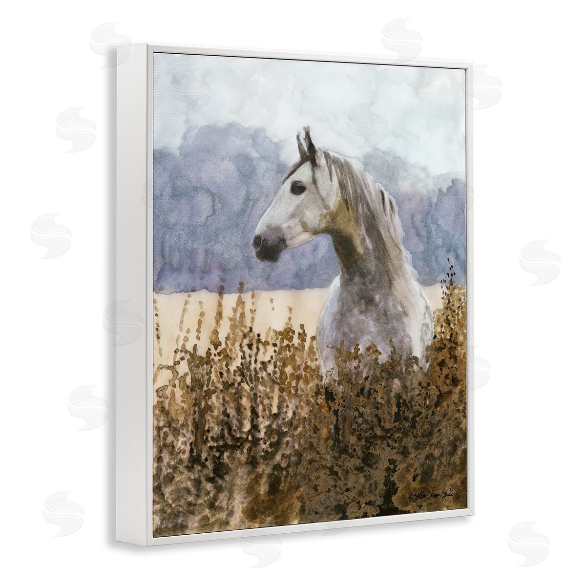 Wild Horse in Tall Grass White Frame Print Wall Art, Home Decor by Stellar Studio