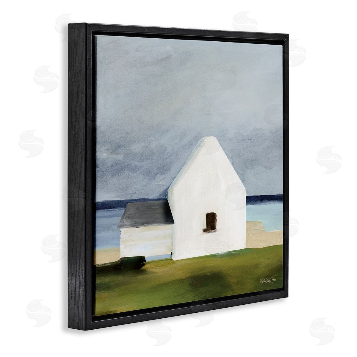 Cape Cottage under Grey Sky Black Floating Frame Canvas Wall Art, Home Decor by Stellar Studio