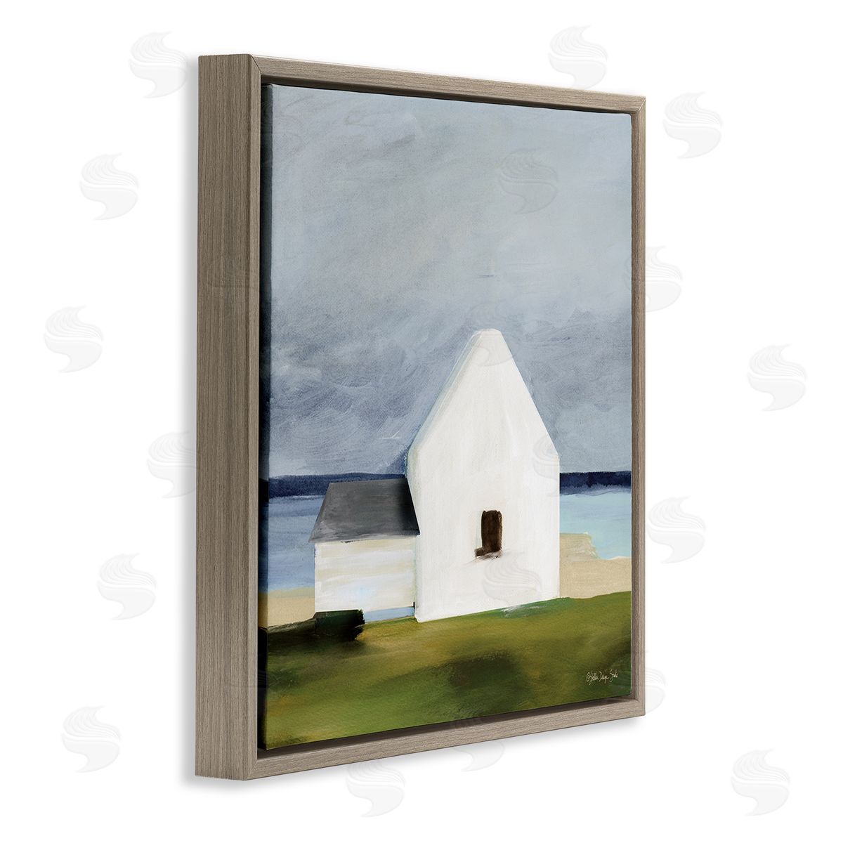 Cape Cottage under Grey Sky Brown Floating Frame Canvas Wall Art, Home Decor by Stellar Studio