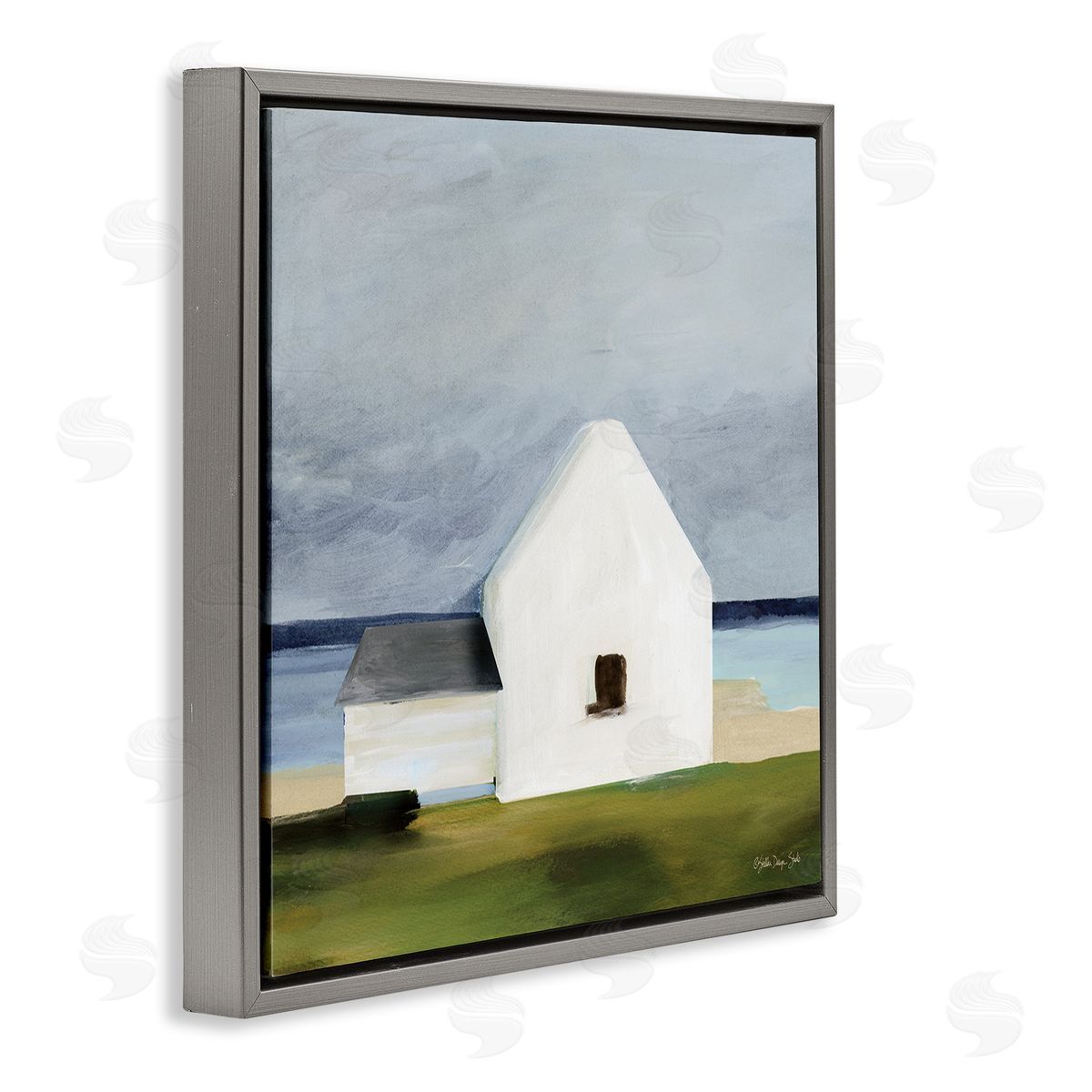 Cape Cottage under Grey Sky Grey Floating Frame Canvas Wall Art, Home Decor by Stellar Studio