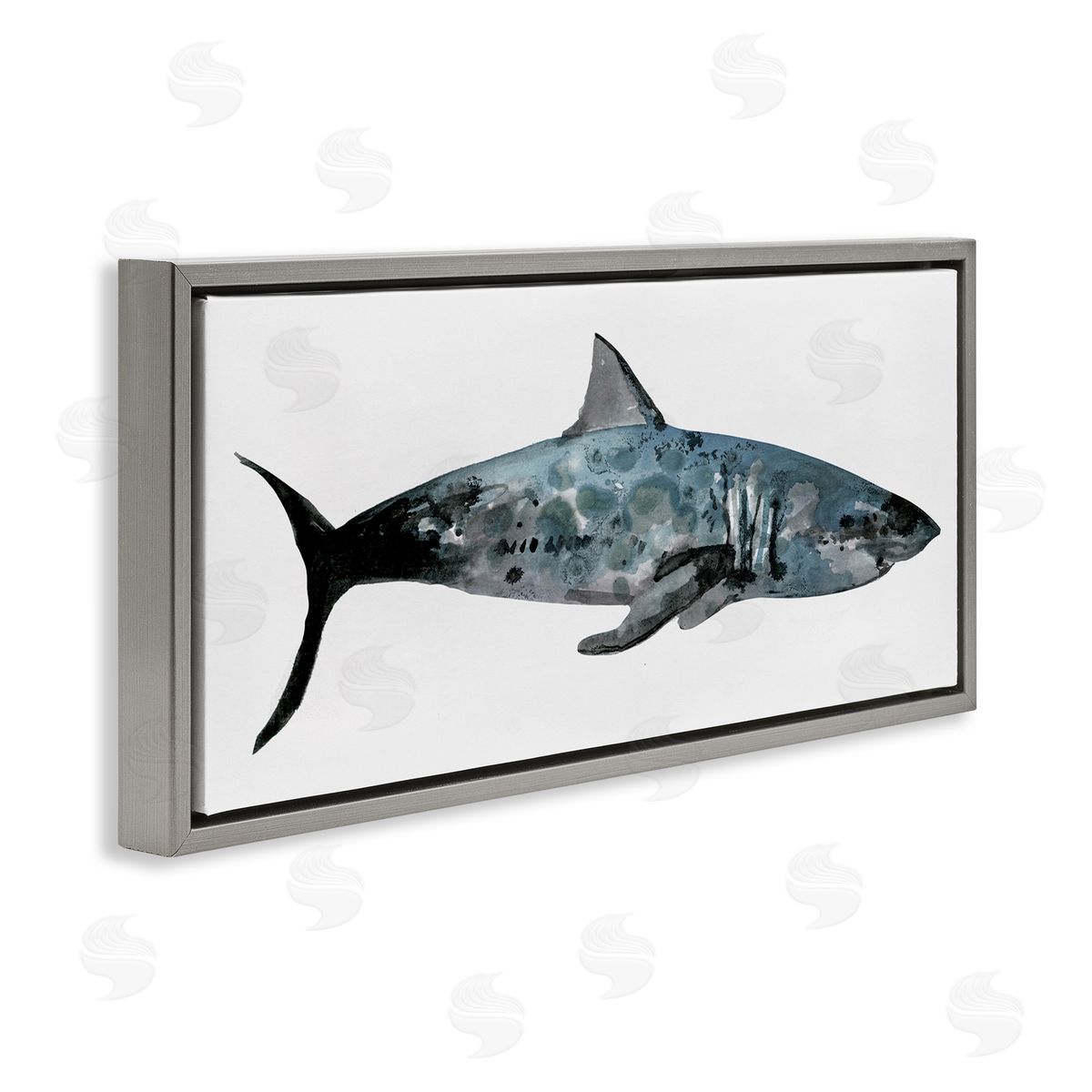 Watercolor Paint Shark Grey Floating Frame Canvas Wall Art, Home Decor by Stellar Studio