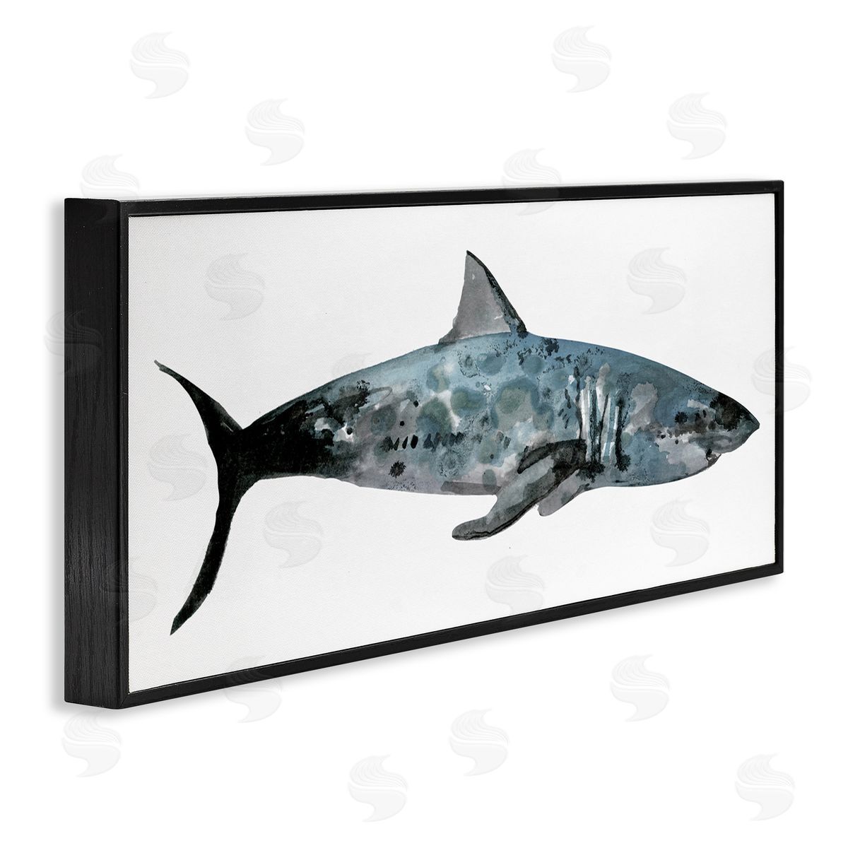 Watercolor Paint Shark Black Frame Print Wall Art, Home Decor by Stellar Studio
