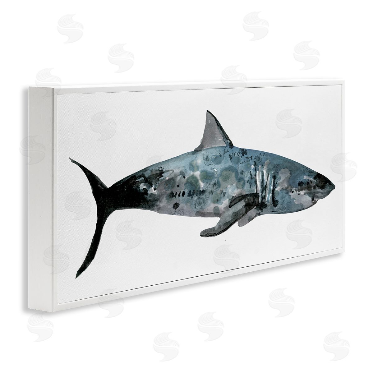 Watercolor Paint Shark White Frame Print Wall Art, Home Decor by Stellar Studio