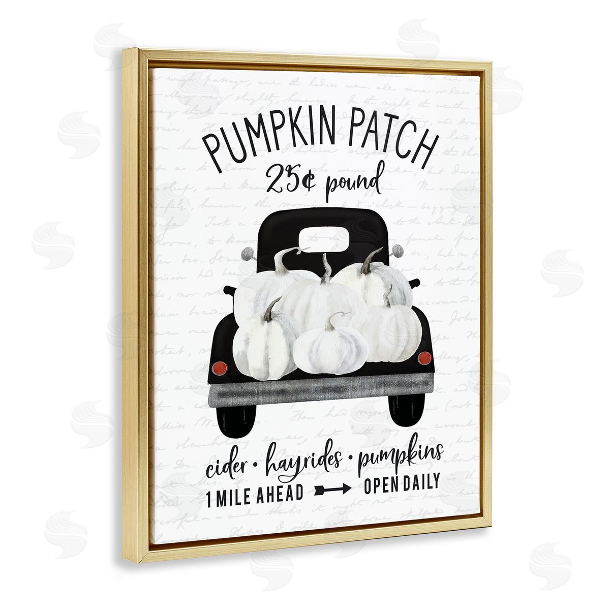 Pumpkin Patch Farm Truck Gold Floating Frame Canvas Wall Art, Home Decor by Lettered and Lined