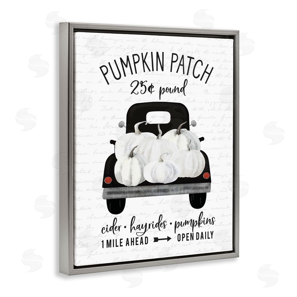 Pumpkin Patch Farm Truck Grey Floating Frame Canvas Wall Art, Home Decor by Lettered and Lined