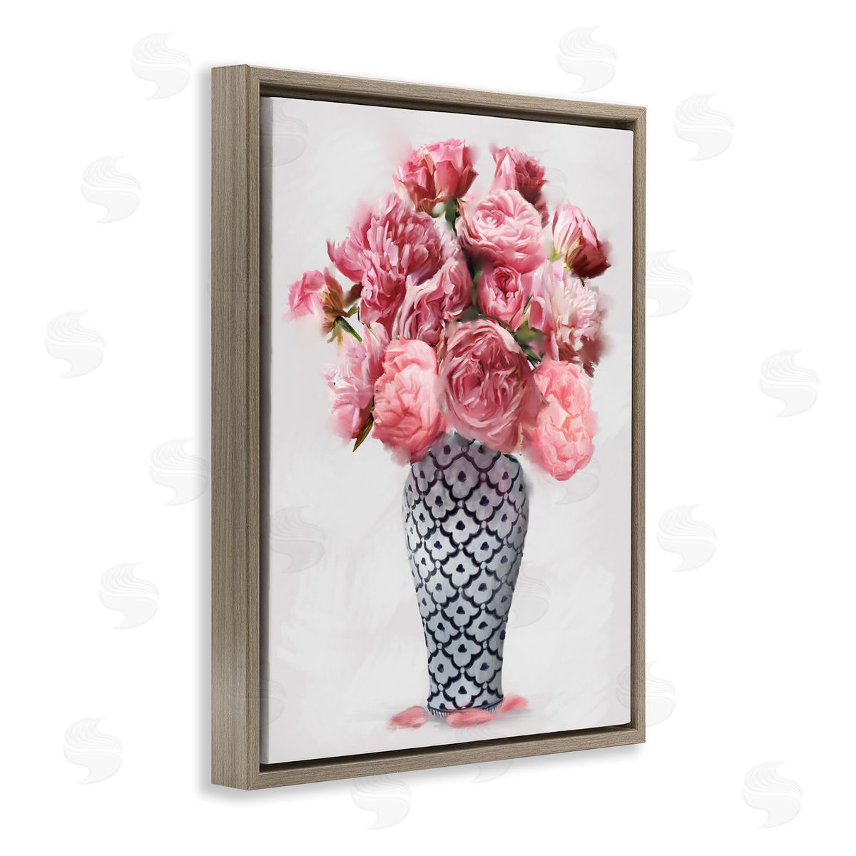 Elegant Pink Peony Bouquet Brown Floating Frame Canvas Wall Art, Home Decor by Ziwei Li
